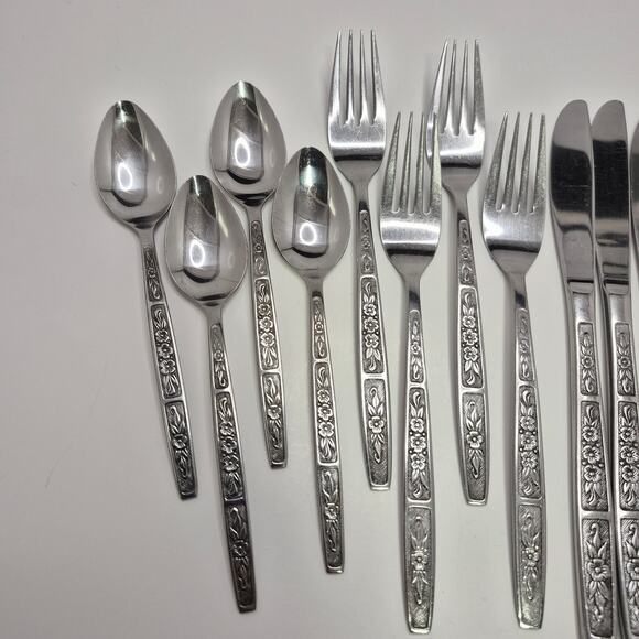 Imperial Stainless Japan 4-piece Flatware Set for 4 - IMI57 Vintage Floral - Picture 3 of 16